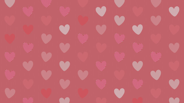 Multicolored Heart pattern background. Valentine Wallpaper with Pink, Striped and Polka Dot love hearts.