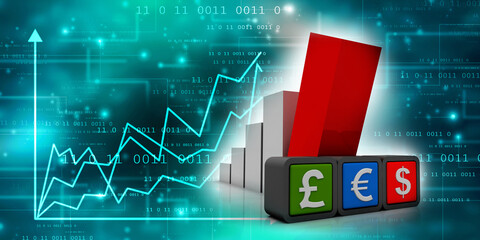 3d rendering Global Currencies with business graph