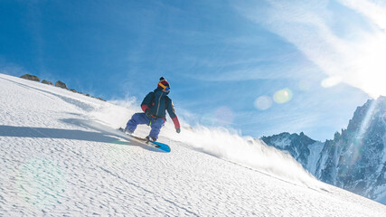 Snowboard freeride above the glacier, Chamonix, France