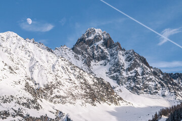 Aiguille du Chardonnet with the moon, Chamonix, France