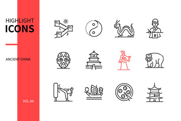 Ancient China - modern line design style icons set