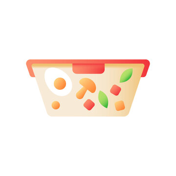 Food Delivery Vector Flat Color Icon. Healthy Meal For Take Out. Dinner For Take Away. Plastic Box With Vegetarian Food. Cartoon Style Clip Art For Mobile App. Isolated RGB Illustration