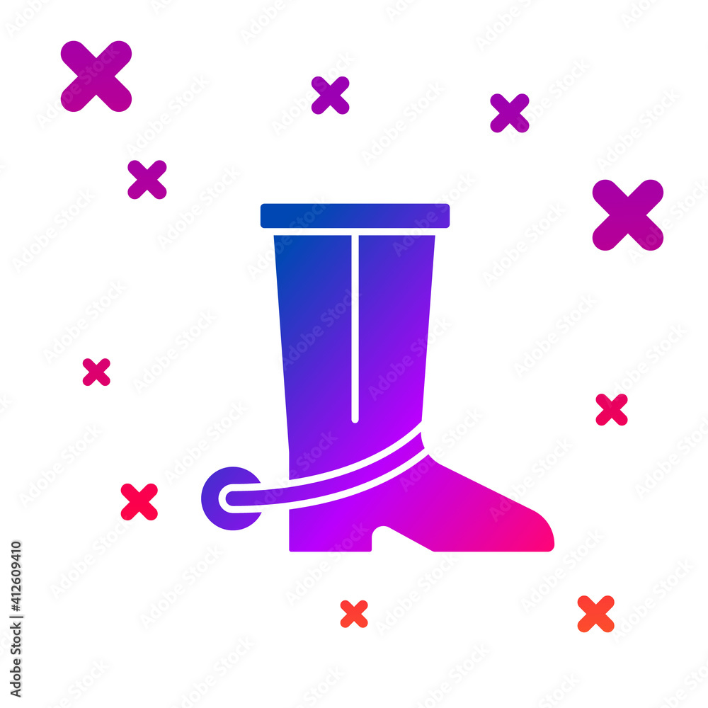 Poster color cowboy boot icon isolated on white background. gradient random dynamic shapes. vector.