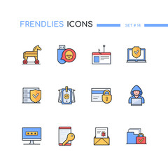 Computer attacks - colorful line design style icons