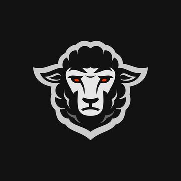 Black sheep head sport mascot design character for gaming team or college club, modern cartoon style Illustration design of goat head isolated on black background.