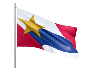 Aberdeen (city in Washington state) flag waving on white background, close up, isolated. 3D render