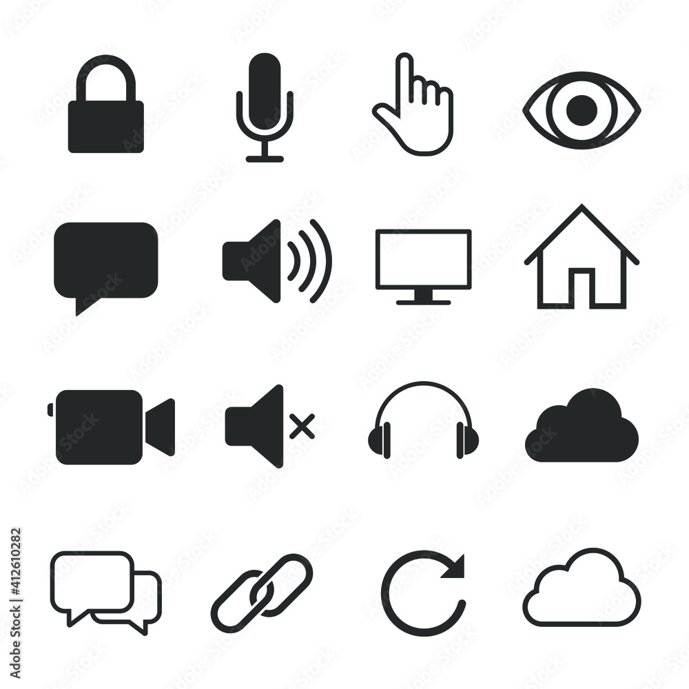 Aufkleber web vector icon set. application and interface symbol collection. business and internet online store