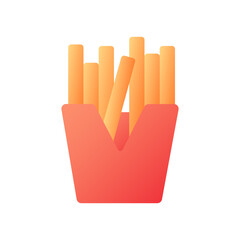 Takeout french fries vector flat color icon. Bix box of take away fried potatoes. American diner. Cafe menu. Fast food delivery. Cartoon style clip art for mobile app. Isolated RGB illustration