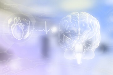 Medical 3D illustration - human brain, neurosurgery discovery concept - detailed electronic background