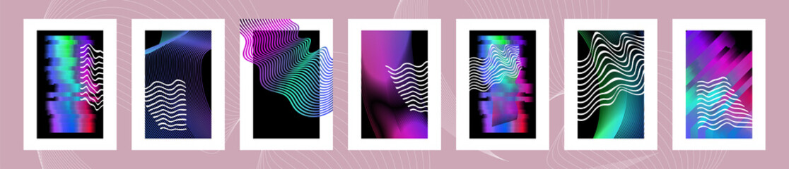 Vector fluid shapes big data concept. Abstract waves tech geometric digital technology background. Modern liquid 3d frames, covers, posters, flyer templates. Artificial intelligence illustration