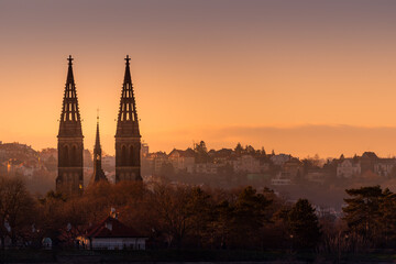 View on the Vysehrad fort in the dramatic evening