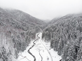 Fototapeta premium road during the winter time in the mountains 