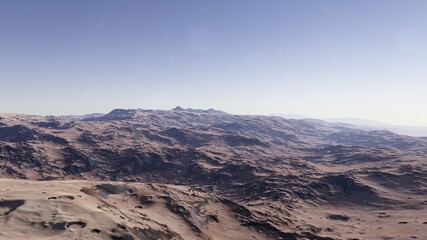 realistic surface of an alien planet, view from the surface of an exo-planet, canyons on an alien planet, stone planet, desert planet 3d render