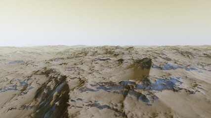 realistic surface of an alien planet, view from the surface of an exo-planet, canyons on an alien planet, stone planet, desert planet 3d render