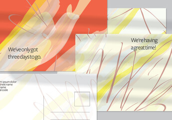 Postcard Layouts with Hand Drawn Abstract Brush Strokes and Floral Elements