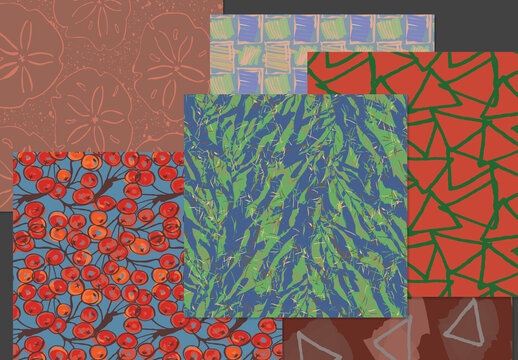 Seamless Pattern Set with Hand Drawn Floral Elements