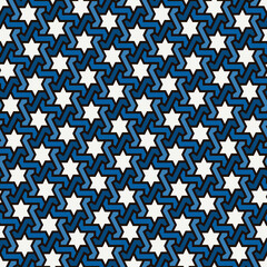 Fototapeta na wymiar Oriental ancient mosaic pattern. Ethnic ornament. Repeated geometric figures, stars motif. Seamless surface design. Ornamental wallpaper. Geo abstract background. Digital paper, textile print. Vector