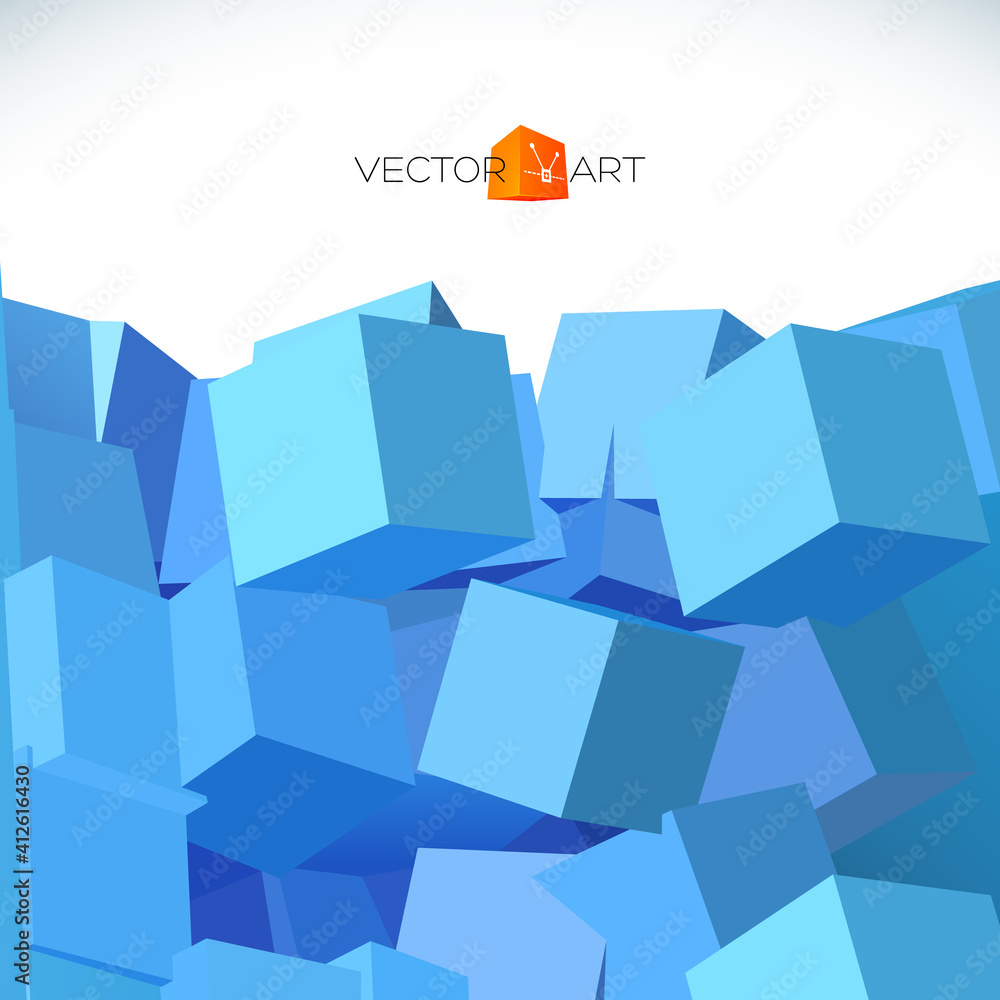Poster vector 3d explosion background with cubical particles