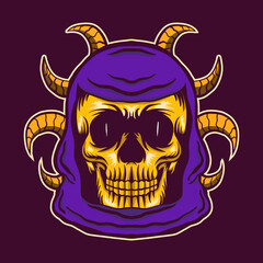 skull head vector with horn illustration design