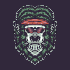 gorilla head wearing a slayer and eyeglasses vector illustration