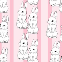 Seamless pattern Rabbit. Hand Drawn Cute Bunny Pattern, print design background print textile design.