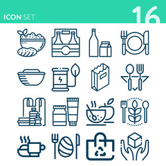 Simple set of 16 icons related to containers