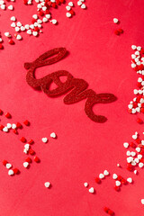 word love on a red background valentines day