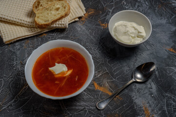 Borsch - Russian traditional spicy soup of vegetables and meat