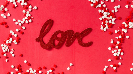 word love on a red background valentines day