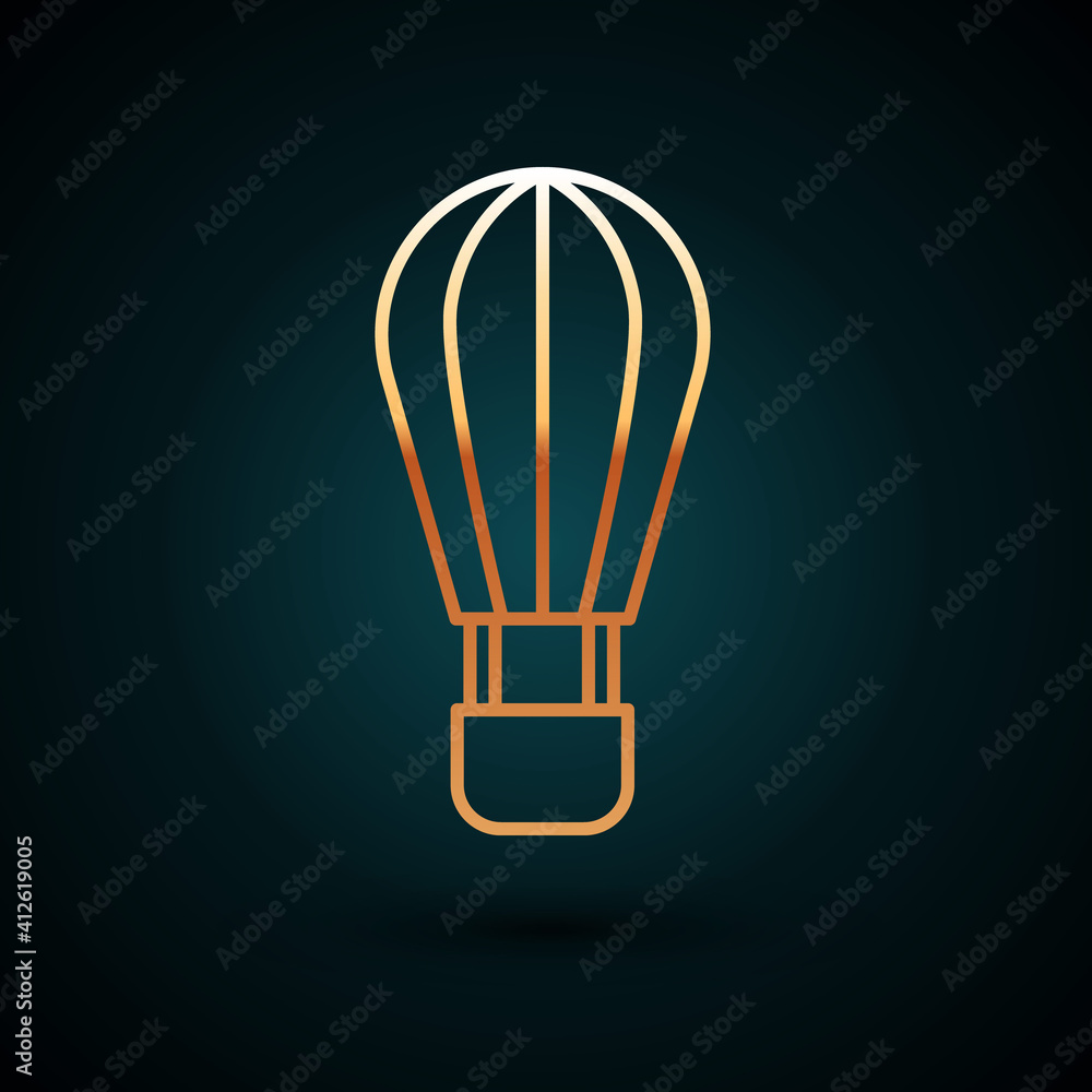 Sticker Gold line Hot air balloon icon isolated on dark blue background. Air transport for travel. Vector.