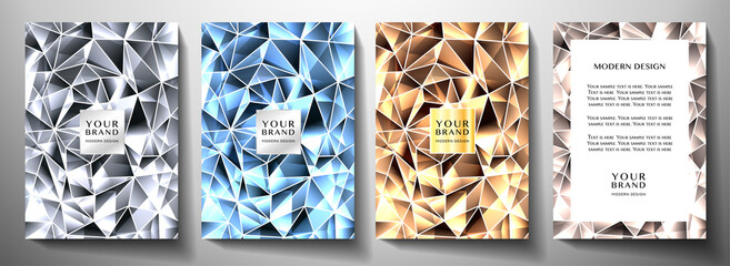 Modern premium cover design set. Luxury polygon pattern (triangle texture) background useful for notebook cover, business poster, luxury brochure template