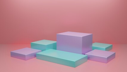 Obraz premium Display pedestal cube box geometric square product stand blank empty space podium stage showcase mock up boxes design presentation cosmetic template backdrop studio abstract background . 3d render.