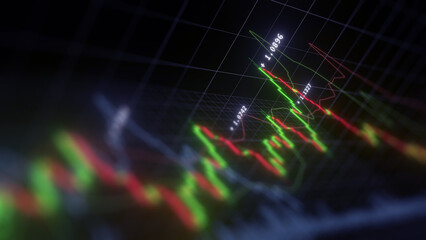 Business investment finance analysis data statistics digital stock market exchange forex trading graph chart financial candlestick indicator screen board abstract graphic design background. 3d render.