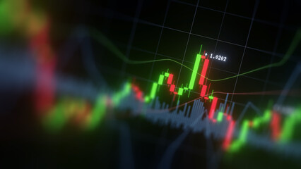 Business investment finance analysis data statistics digital stock market exchange forex trading graph chart financial candlestick indicator screen board abstract graphic design background. 3d render.