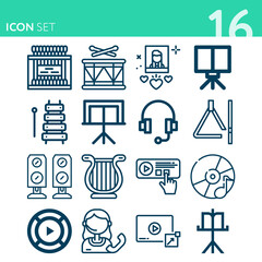 Simple set of 16 icons related to lyrics