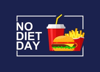 International No Diet Day Vector Illustration on blue background. Junk Food icon. Fast food, Suitable for greeting card, poster and banner