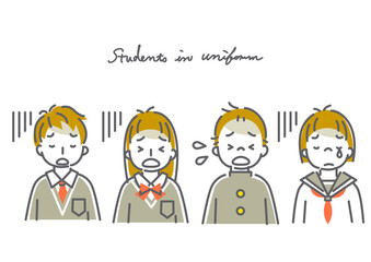 シンプルでおしゃれな線画の10代の子供たち4人の表情別イラスト素材セット 悩み ニキビ Acne Wall Mural Ac Fumika Shibata