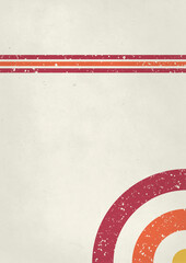 A retro 1970's or 1980's dark graphic background design for use as a product, poster or flyer background with orange and red stripes with ringed corner design and copy space