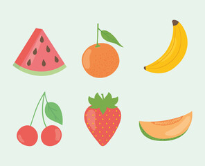 watermelon and fruits icon set, flat style