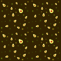Avocado seamless pattern for print, fabric and organic, vegan, raw food packaging. Ecological, healthy and wholesome food texture.