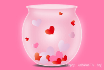 水槽の中に沈むハート　ラブピンク　背景付き