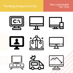 Simple set of cable television related lineal icons.