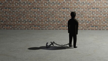 Human anchor as trench in own shadow 3d illustration