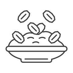 Oatmeal porridge icon in outline style. Porridge in pot, plate symbol. Oatmeal cereal coocking and fast breakfast
