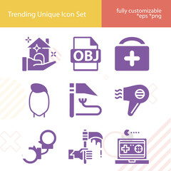 Simple set of critically related filled icons.