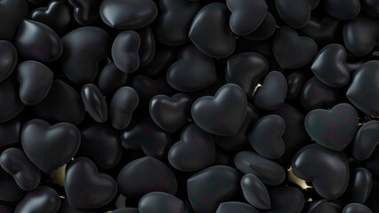 Heart background. Valentine Wallpaper with Black love hearts. 3D Render 