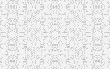 Ethnic geometric convex volumetric white background from a 3D pattern for presentations, wallpaper in folk style.