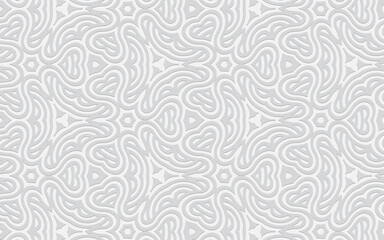 Fototapeta premium Ethnic geometric convex volumetric white background from a 3D pattern with hearts and intertwined lines for presentations, wallpapers.