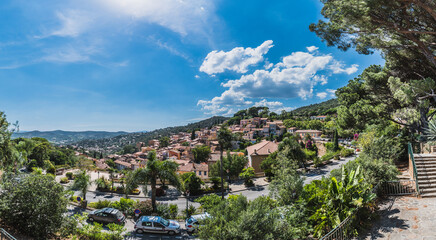 Panorama of Bormes-les-Mimosas typical village in the south of France