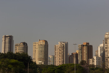 city skyline at sunset time